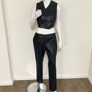 Vintage 90s Euro Banu Paris Black Croc Pattern Matching Vest Top & Pants Set